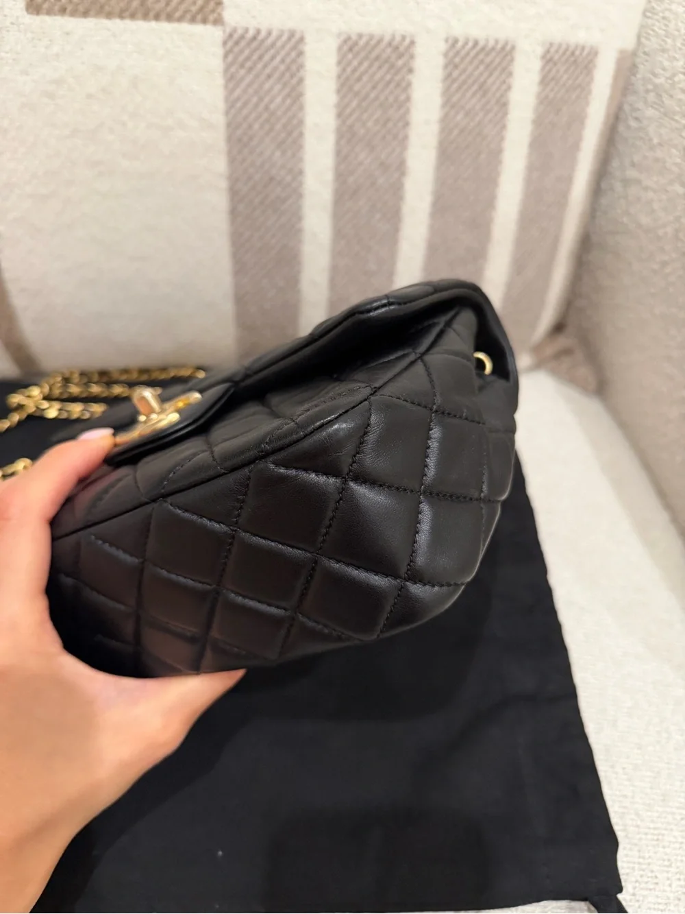 CHANEL 22K Coco Hearts Black Quilted Flap Crossbody with Gold Hardware